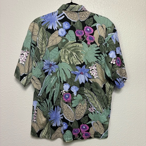 VTG Jack Lipson Studio Men’s Hawaiian Shirt Floral Tropical Print Green Purple M - Picture 5 of 5